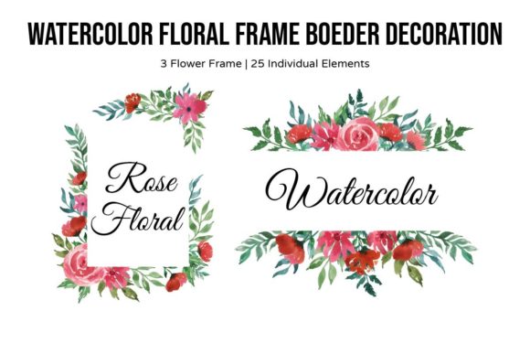 Download Rose Floral Watercolor Frame Border Set - Watercolor frame border Collection
