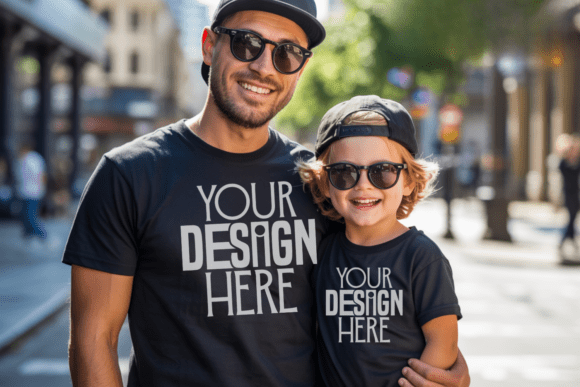 Download Black Shirt Dad &amp; Son Boy Kids Mockup - Premium Bundle
