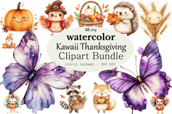 Download Watercolor Kawaii Thanksgiving Clipart B - Thanksgiving clipart Collection
