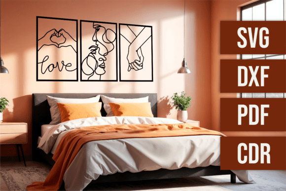 Download Set of 3 Bedroom Wall Art - Laser File - Bedroom wall Collection