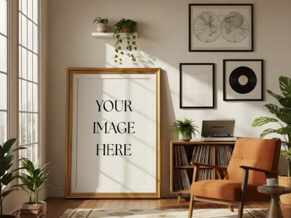 Download Vintage Vinyl Living Room Mockup - Room mockup Collection